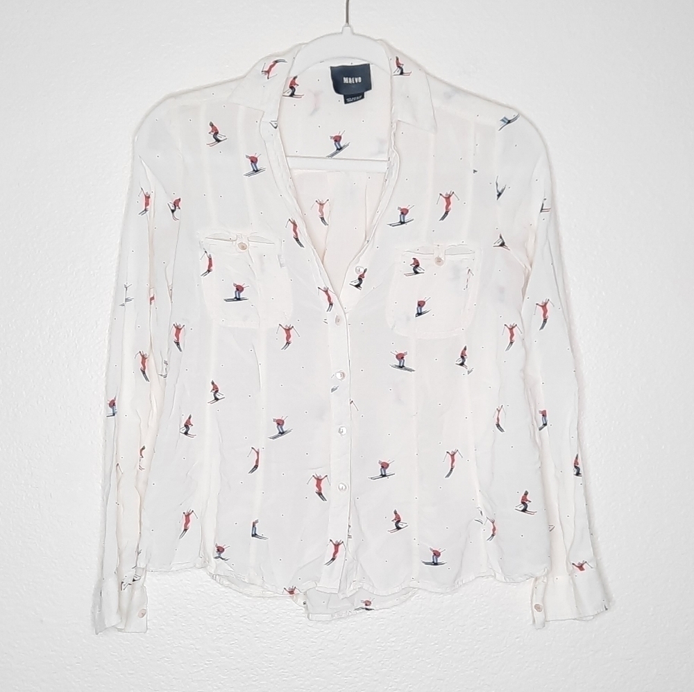 Anthropologie Maeve Conversationalist Ski Blouse 0 - Picture 3 of 9